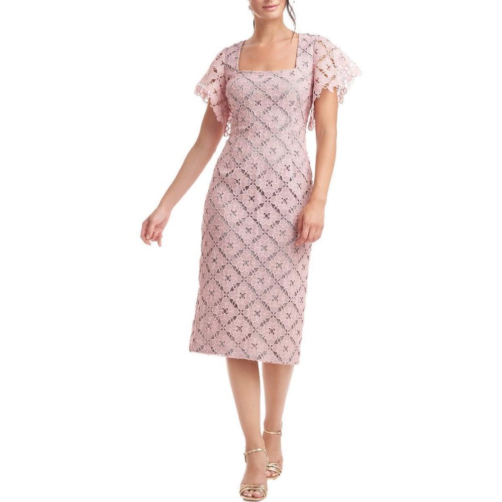JS Collections Womens Dahlia Lace Overlay Calf Work Midi Dress in Pink